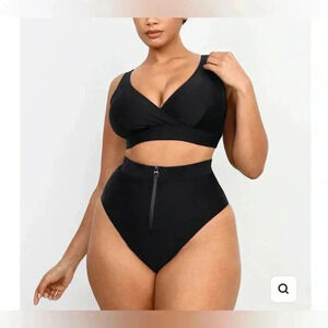 Sculpt Crossover Bralette & High Waist Bikini Set - Large ( Blue Color)